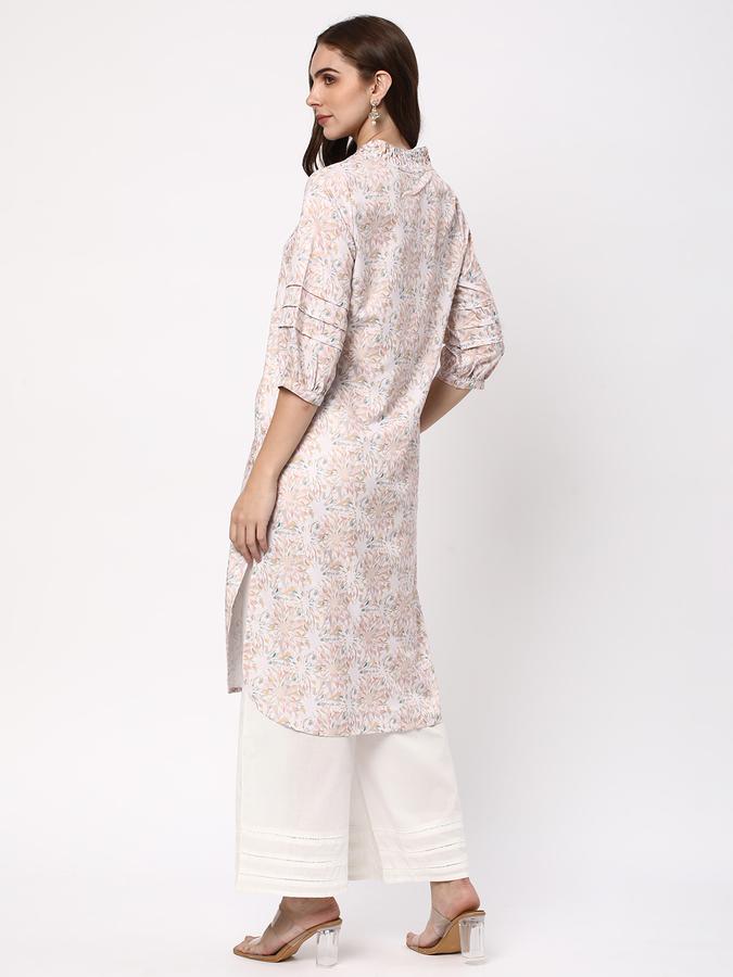 Women Cotton Regular Fit Mandarin Collar Printed Kurta