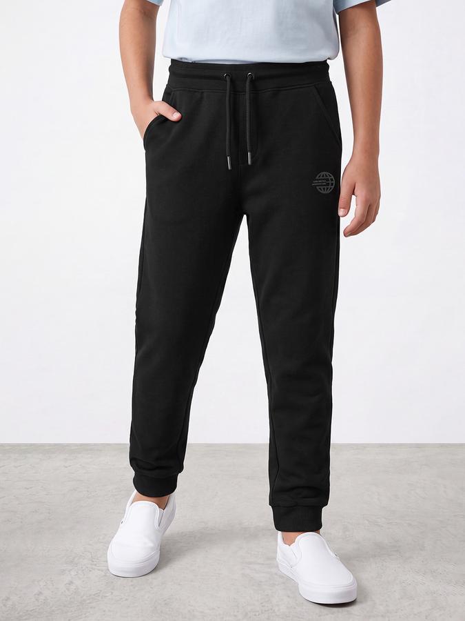 R&B Boys Black Printed Pure Cotton Mid Rise Joggers