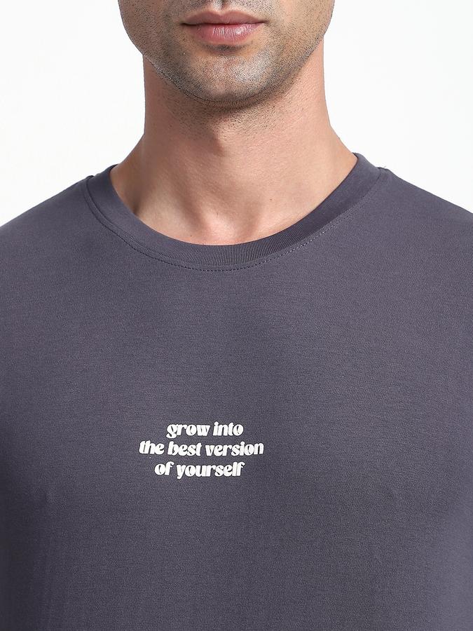 R&B Men's Stone Grey Printed T-Shirt