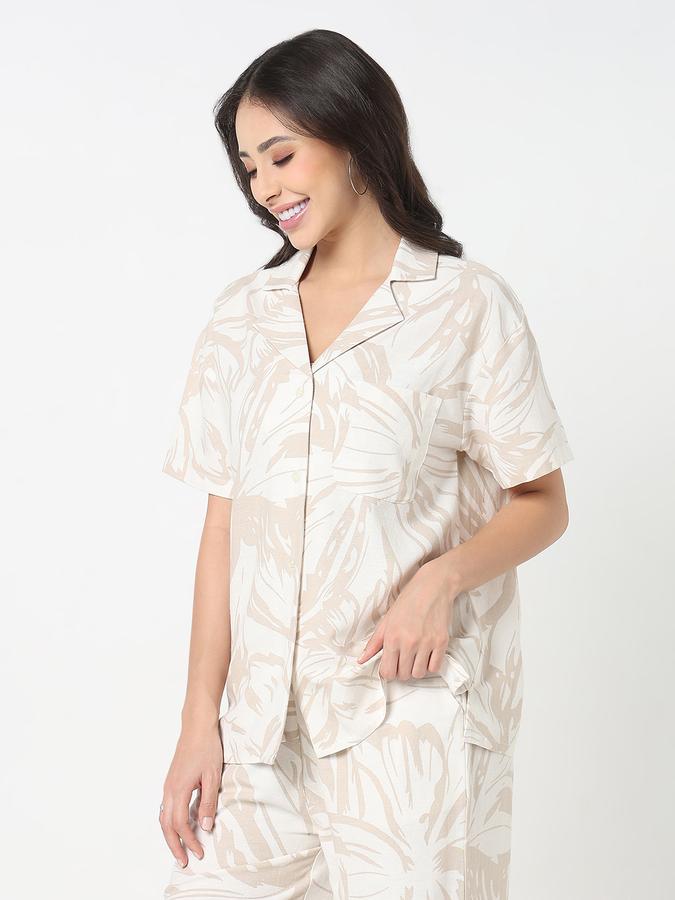 Women Viscose Blend Relaxed Fit Shirt Collar Floral Top