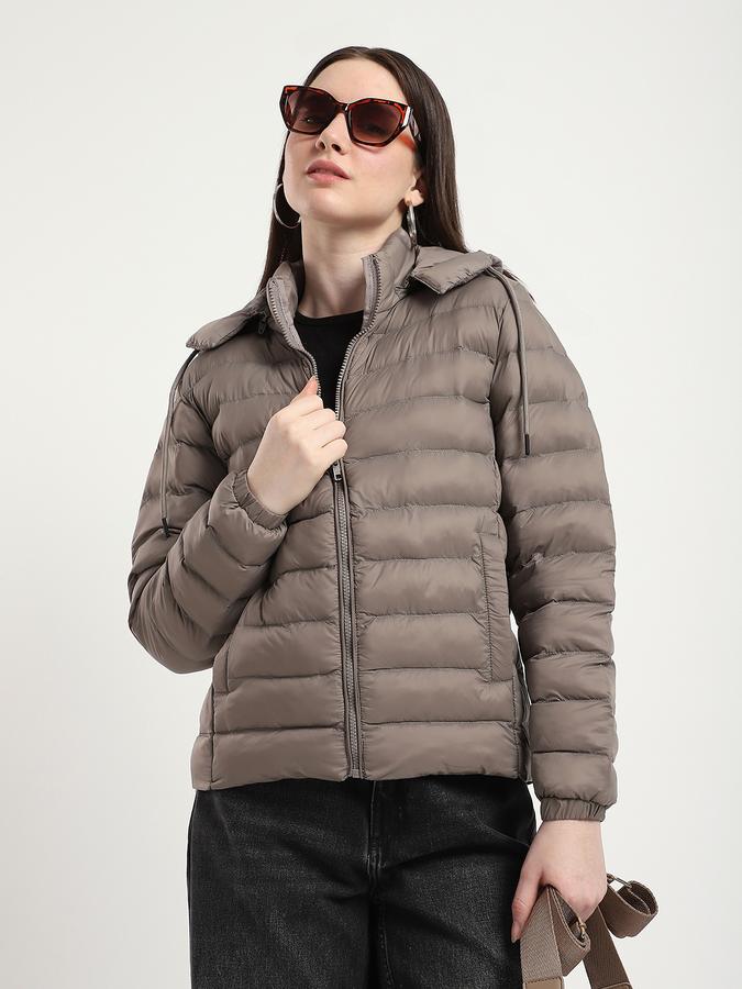 R&B Women Grey Solid Puffer Jacket