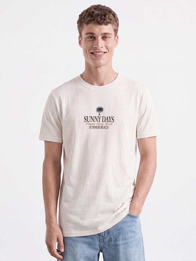 R&B Men Ivory Graphic Print Short Sleeves Pure Cotton Tshirt