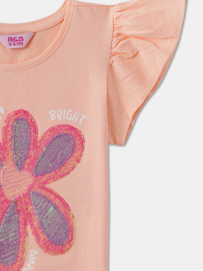 Girls Regular Fit Flutter Sleeve Crew Neck Top