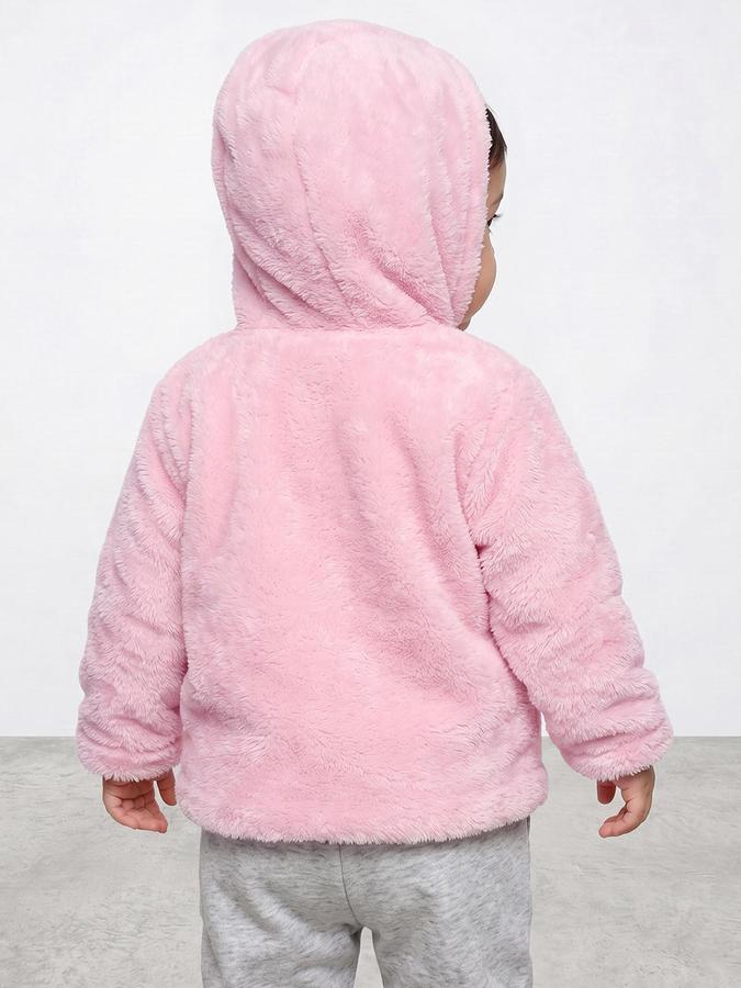 R&B Girls Pink Solid Hooded Long Sleeves Fur Jacket
