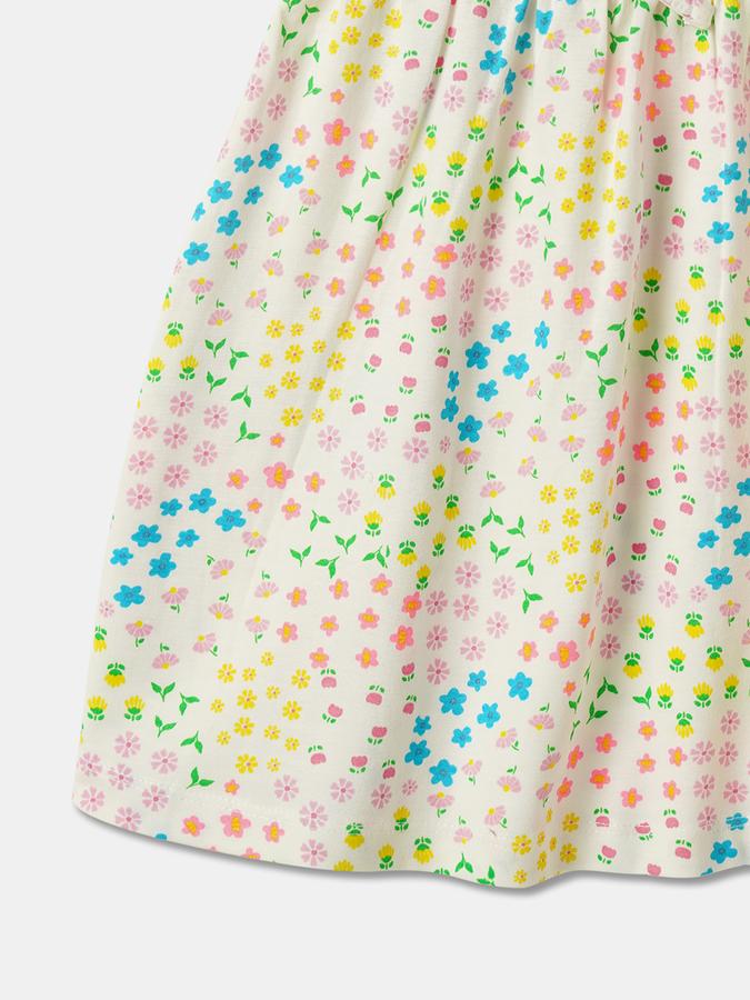 Girls Floral Print Flutter Sleeve Round Neck Knee Length Dress