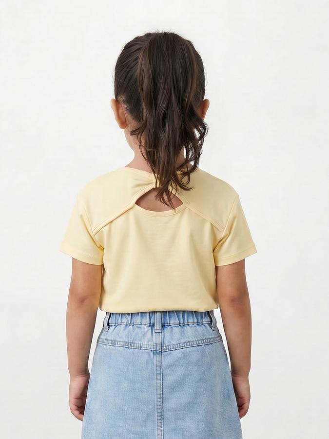 R&B Girls Yellow Regular Fit Floral Embroidered Short Sleeve T-shirt