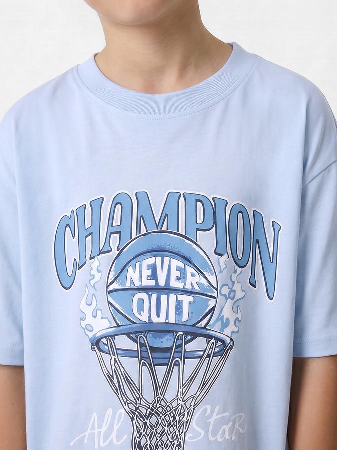 R&B Boys Blue Short sleeve Round Neck Game On Football Graphics Bold Graphic Pure Cotton T-Shirt