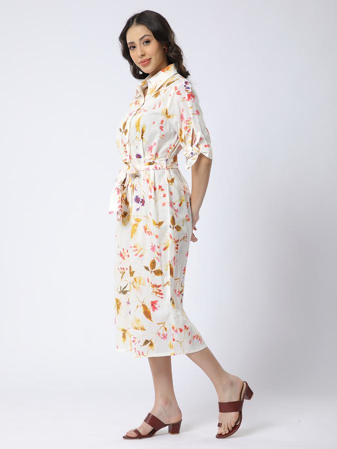 R&B Women Ivory Floral Print Shirt Dress