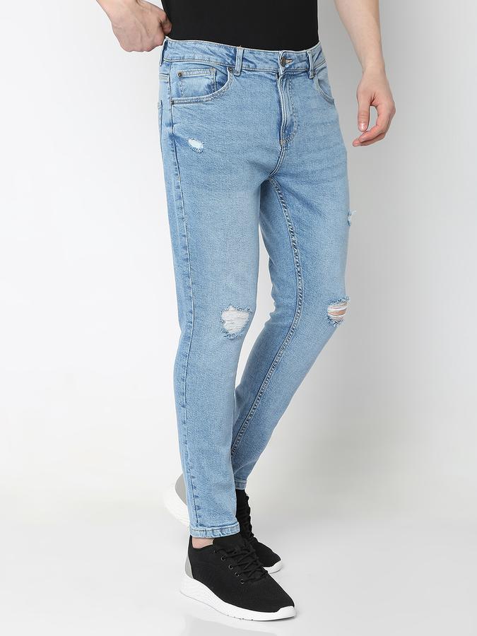 Men Cotton Slim Fit Mid Rise Ripped Jeans