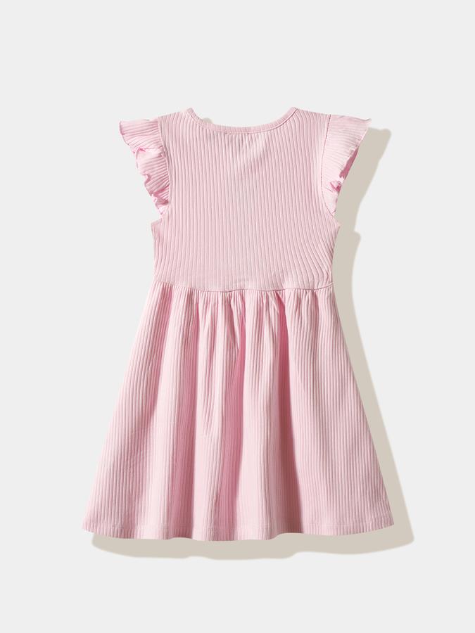 Girls Cotton Regular Fit Round Neck Ruffled Dress