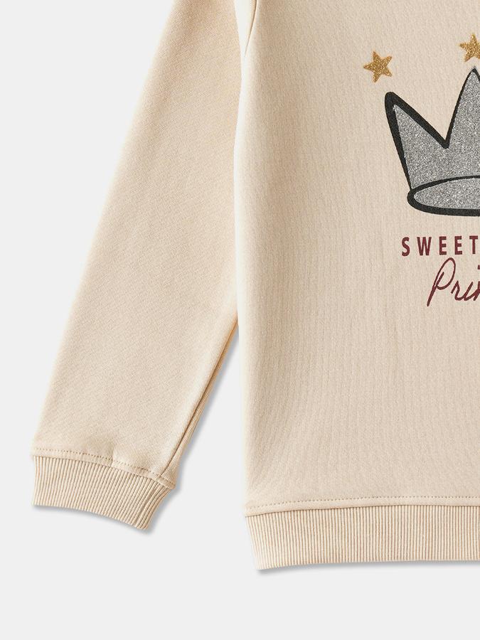 Girls Cotton Blend Regular Fit Crew Neck Graphic Sweatshirt