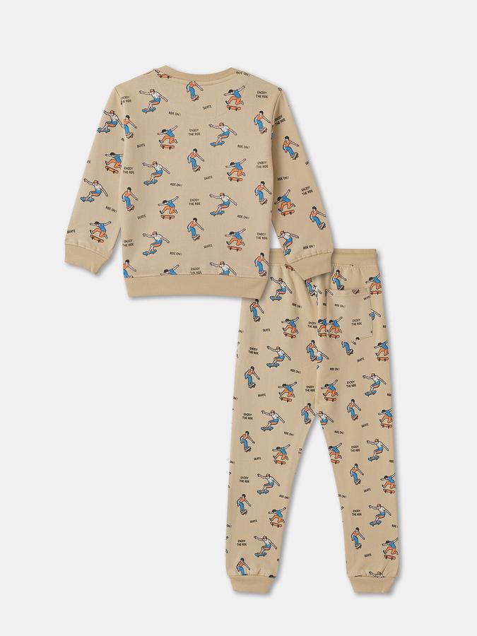 R&B Boys' Beige Printed Co-ord Set
