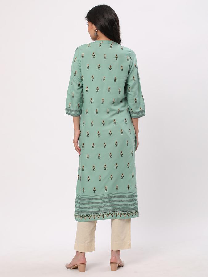 Women Rayon Regular Fit Mandarin Collar Printed Kurta