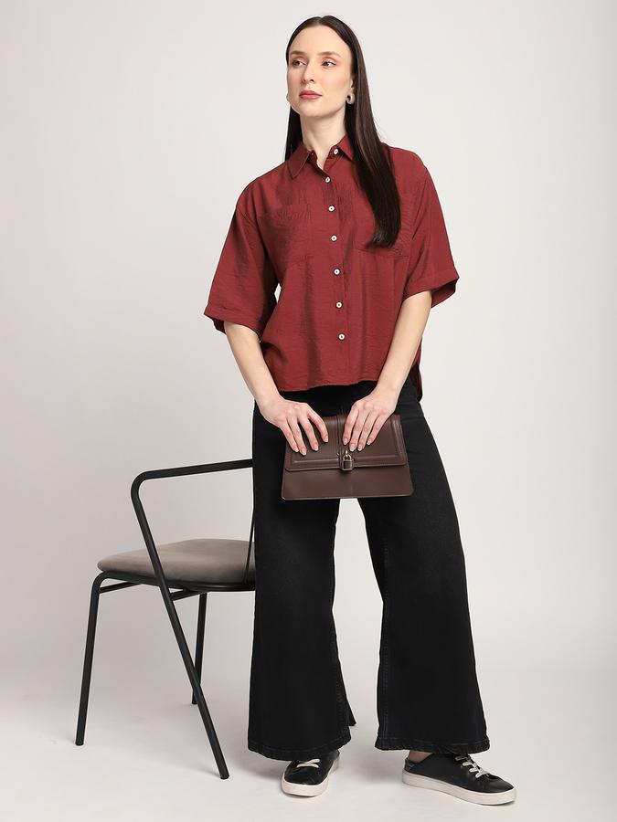Women Modal Relaxed Fit Collar Half Sleeve Solid Shirt