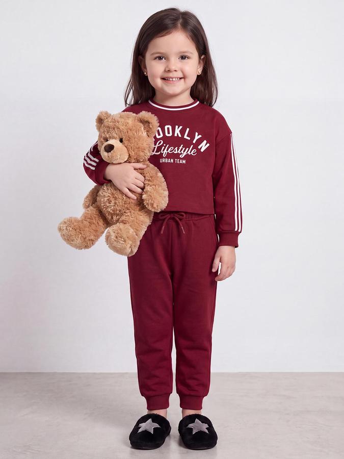 R&B Girls Red Typography Long Sleeve Sweatshirt and Jogger Set