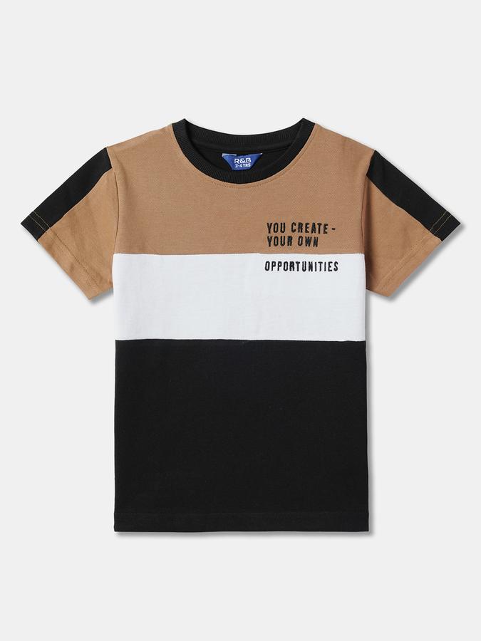 Boys Cotton Colorblock T-Shirt And Drawstring Trousers Set