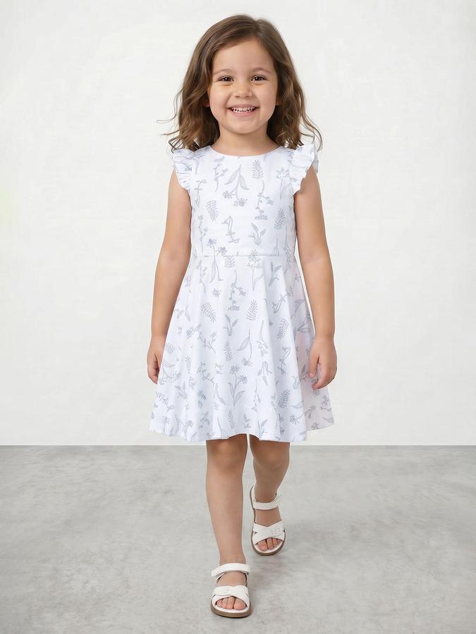 R&B WHITE Cotton Printed Girls Dresses