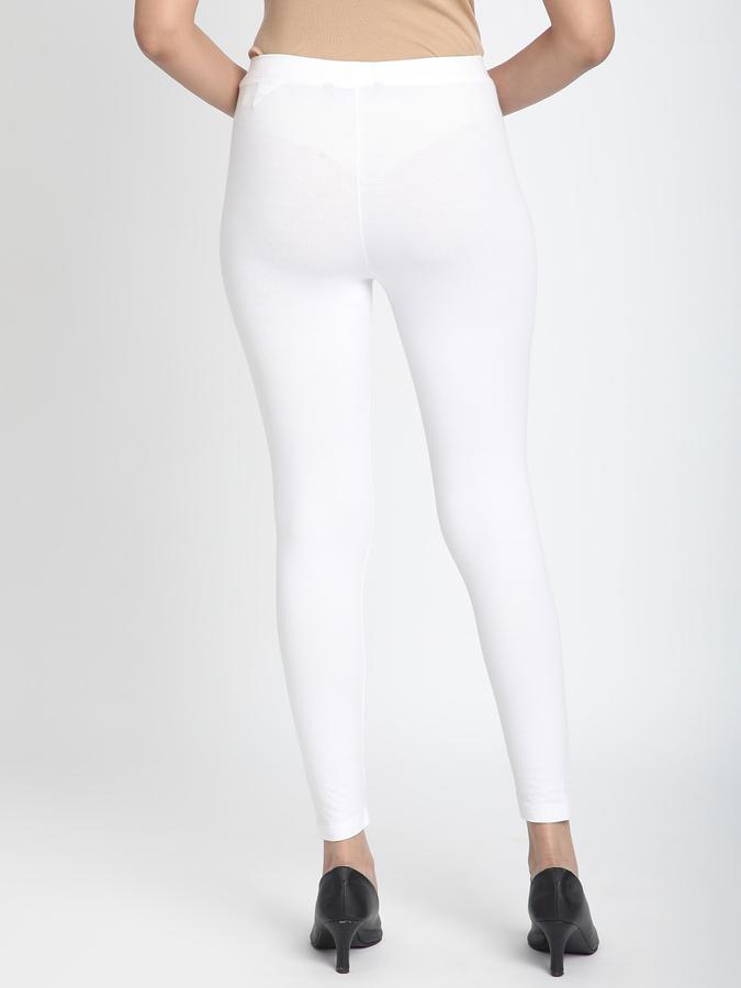 Women Cotton Lycra Elasticated Waist Full Length Solid Leggings