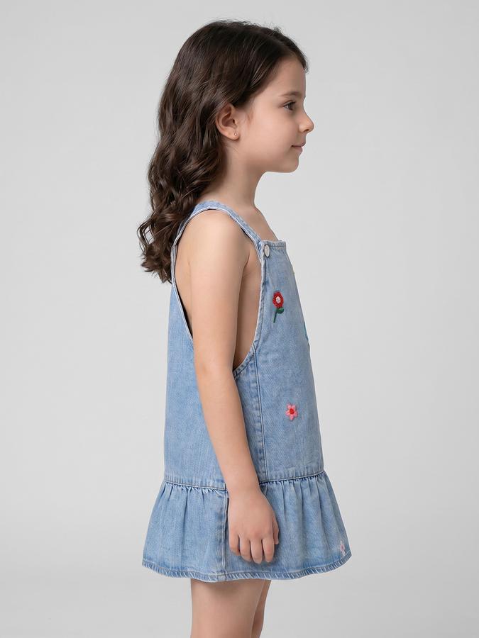 R&B Blue Floral Print Square Neck Sleeveless Pinafore Mini Girls Dress