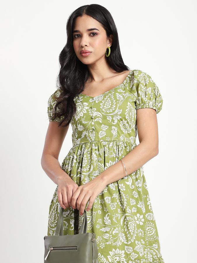 Women Cotton Blend Fit and Flare Mini Floral Dress
