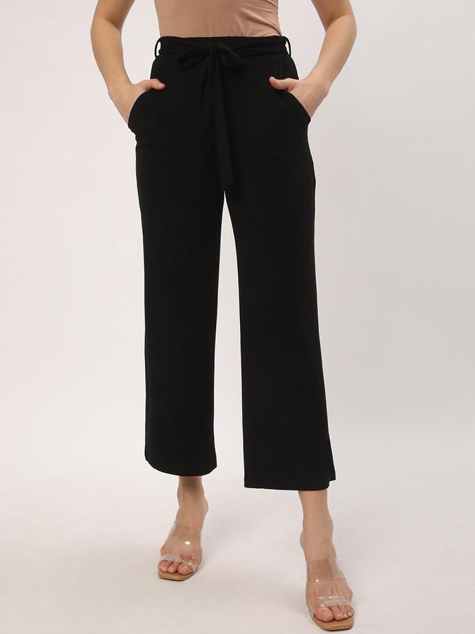 R&B Women Black Solid Loose Fit Trousers
