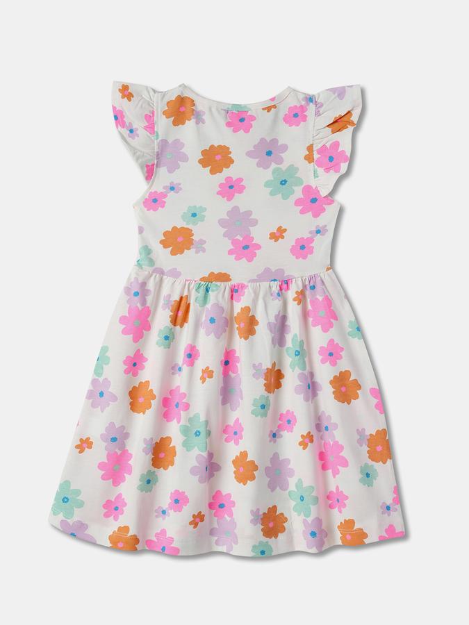 Girls Cotton A-Line Boat Neck Printed Dress
