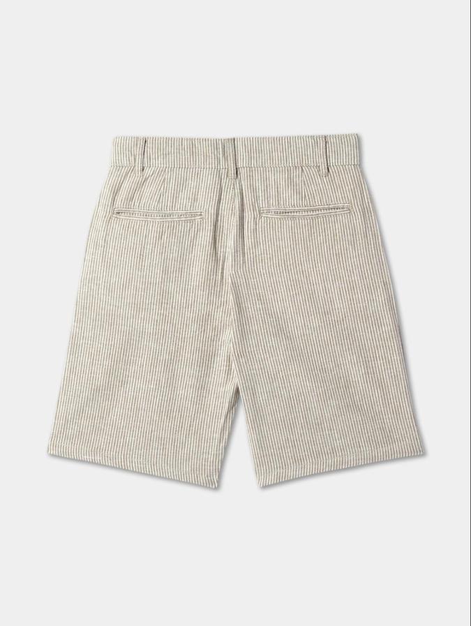 R&B Olive Regular Fit Mid-Rise Striped Boys Shorts