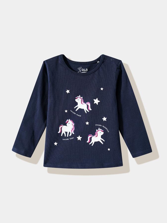 Girls Cotton Regular Fit Round Neck Graphic T-shirt