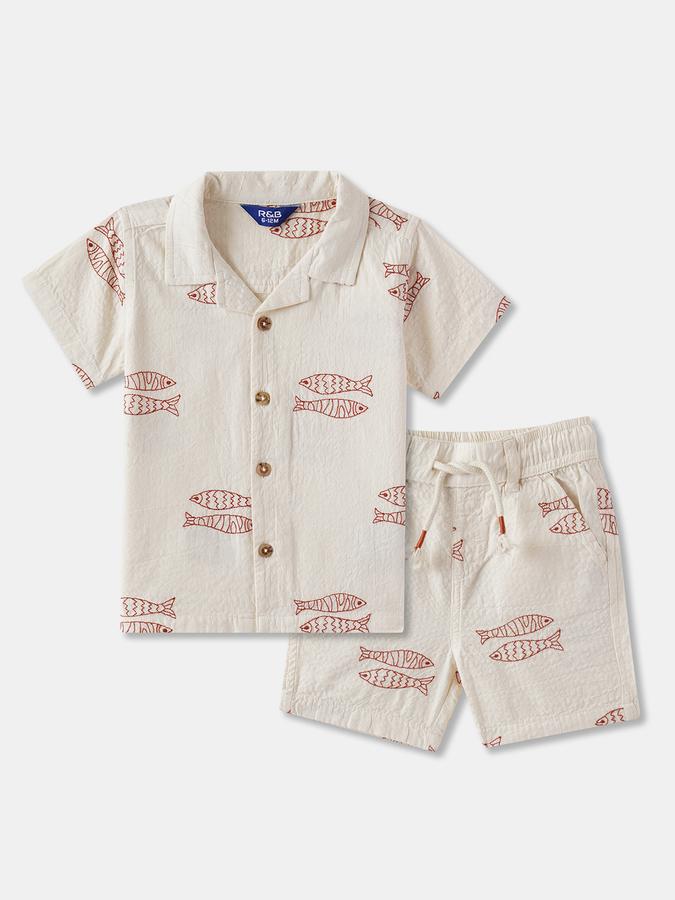 Boys Graphic Print Short Sleeve Shirt with Shorts Fashion Set