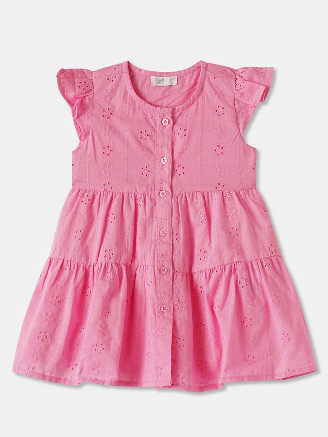 Girls Embroidered Ruffled Sleeves Round Neck Tiered Dress
