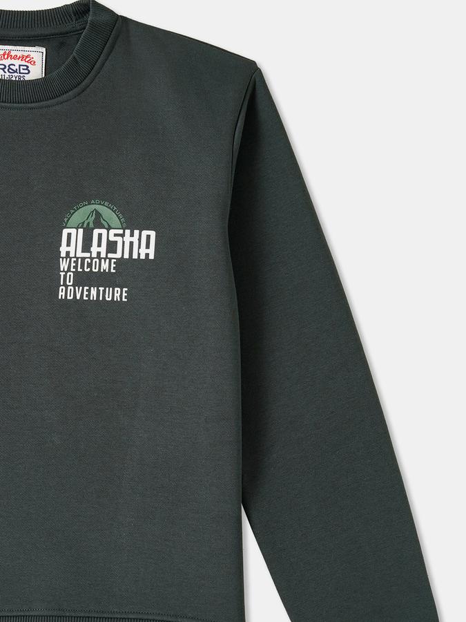 R&B Boys' Dark Green Printed Sweatshirt