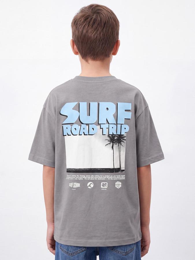 R&B Boys Grey Short Sleeve Round Neck Beach Graphic Print T-Shirt