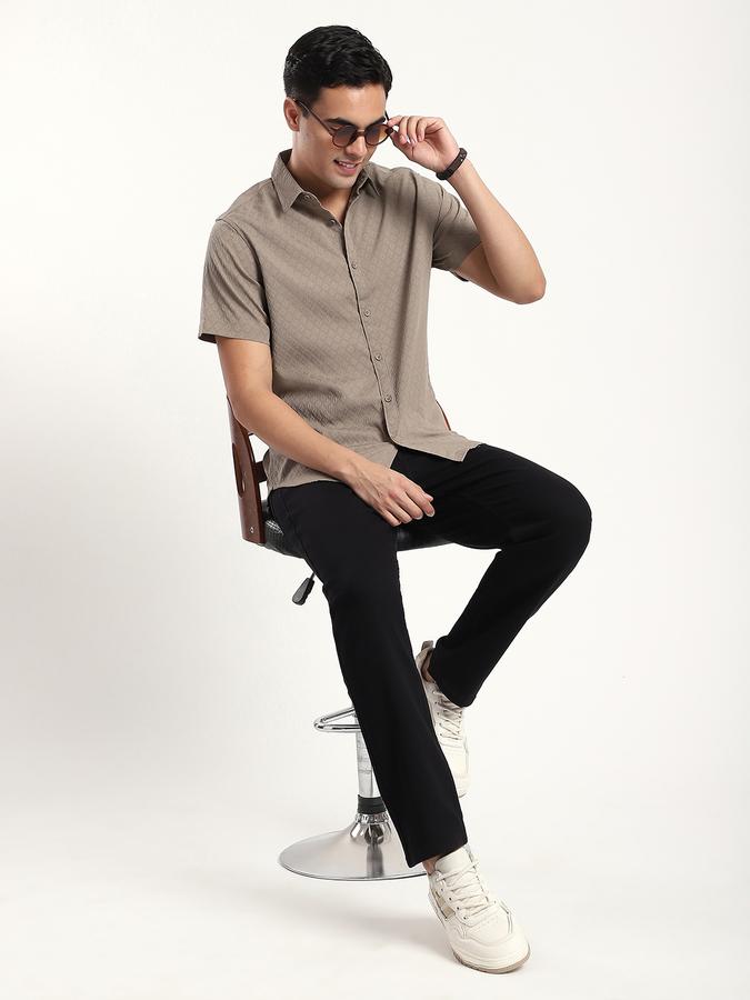 Men Polyester Slim Fit Shirt Collar Textured Shirt