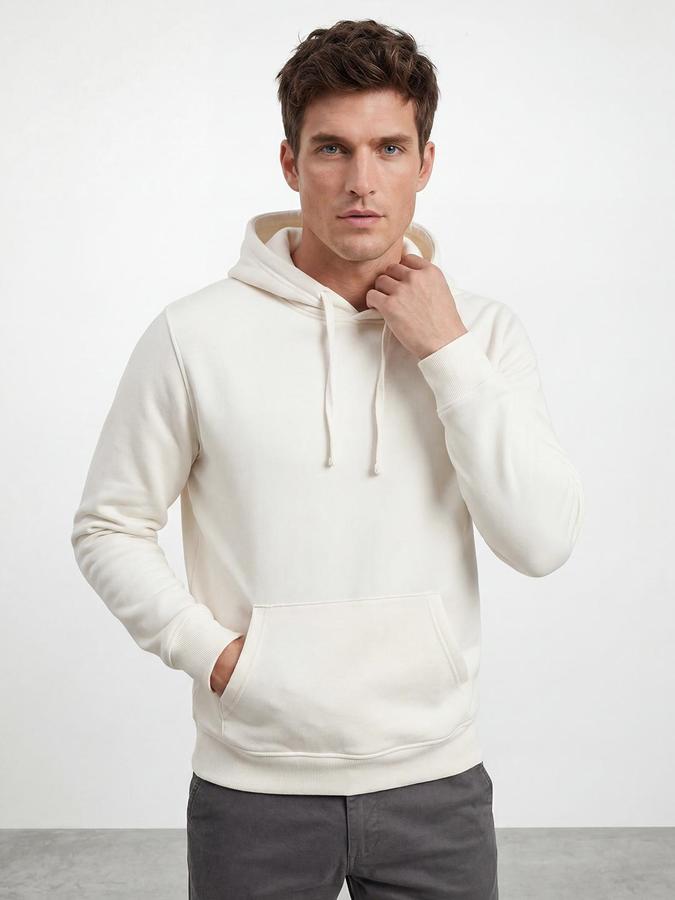 R&B White Blended Solid Men Sweatshirts