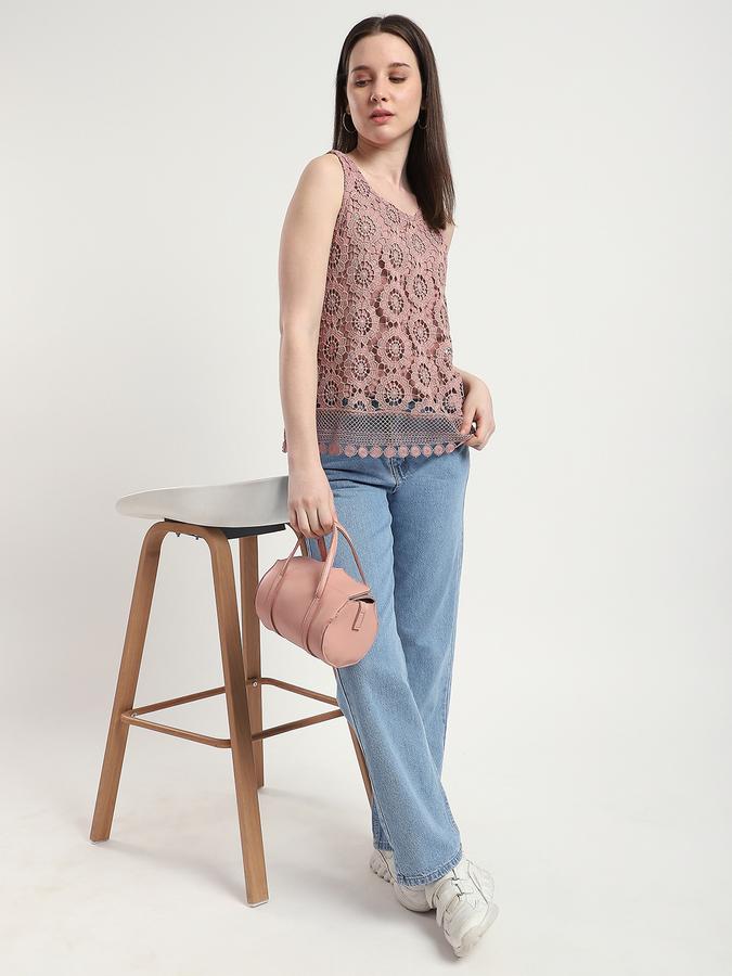 R&B Women Shell Pink Crochet Sleeveless Top