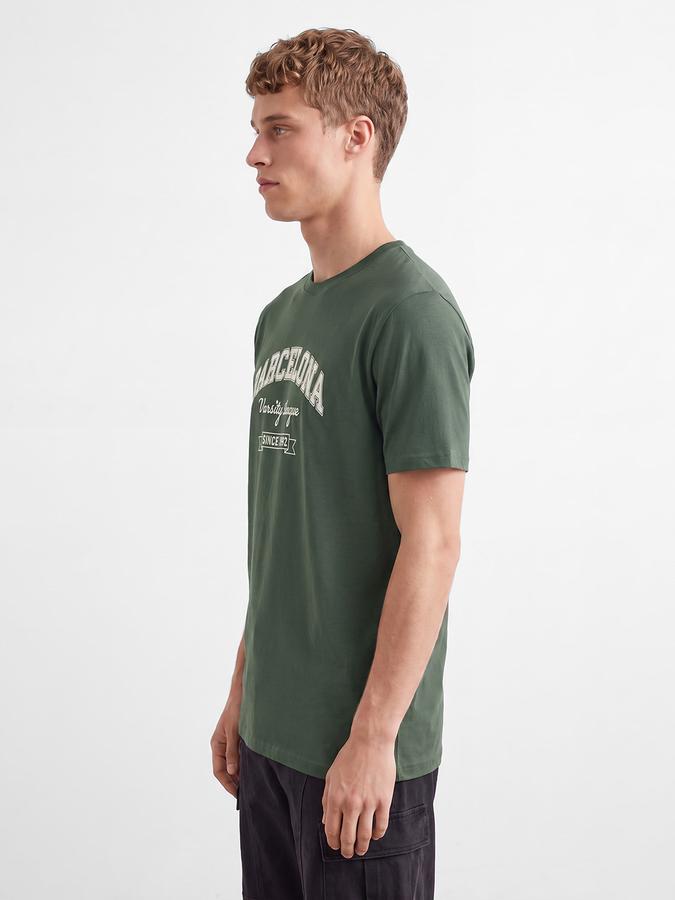 R&B Men Pine Green Typographic Print Short Sleeves Pure Cotton Tshirt
