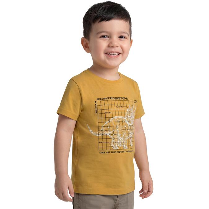 R&B Boy Yellow Cotton Printed Round Neck T-Shirt