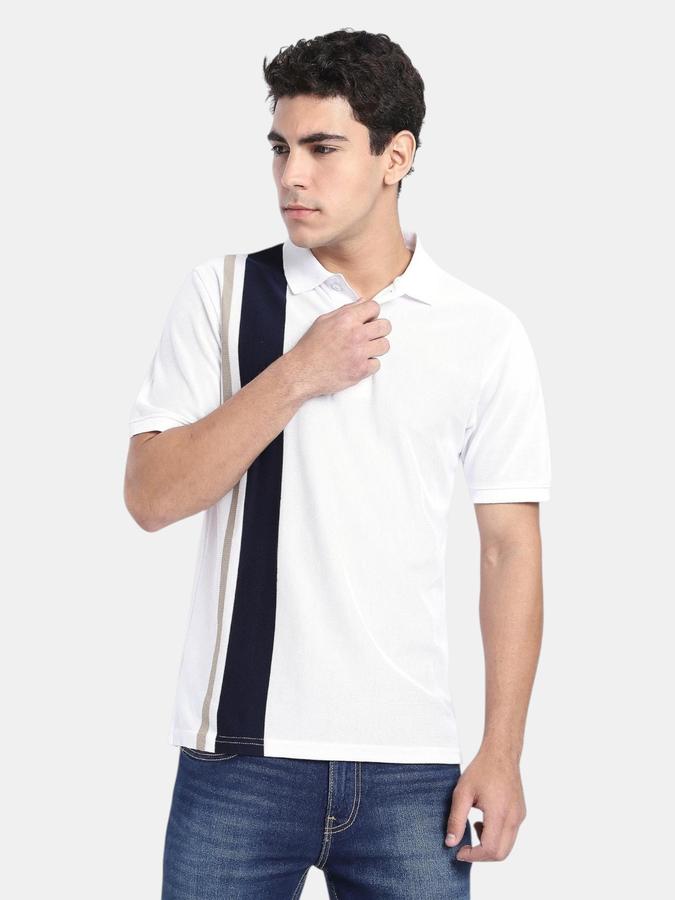 R&B White Striped Men Short Sleeve Polo T-shirt