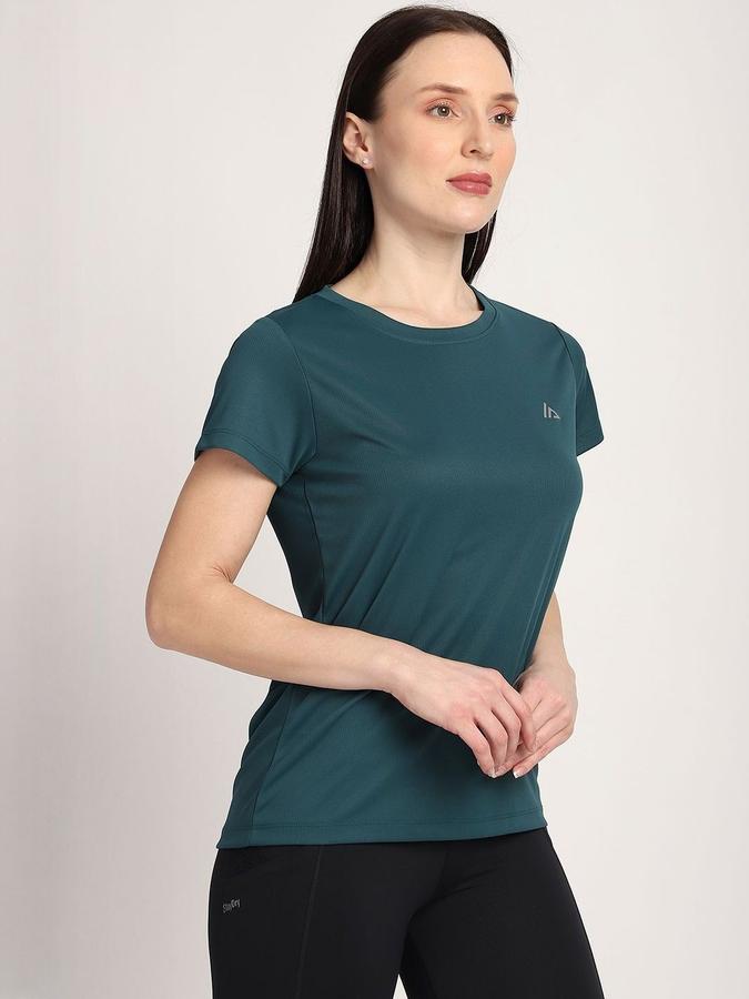 Women Polyester Slim Fit Crew Neck Solid T-shirt
