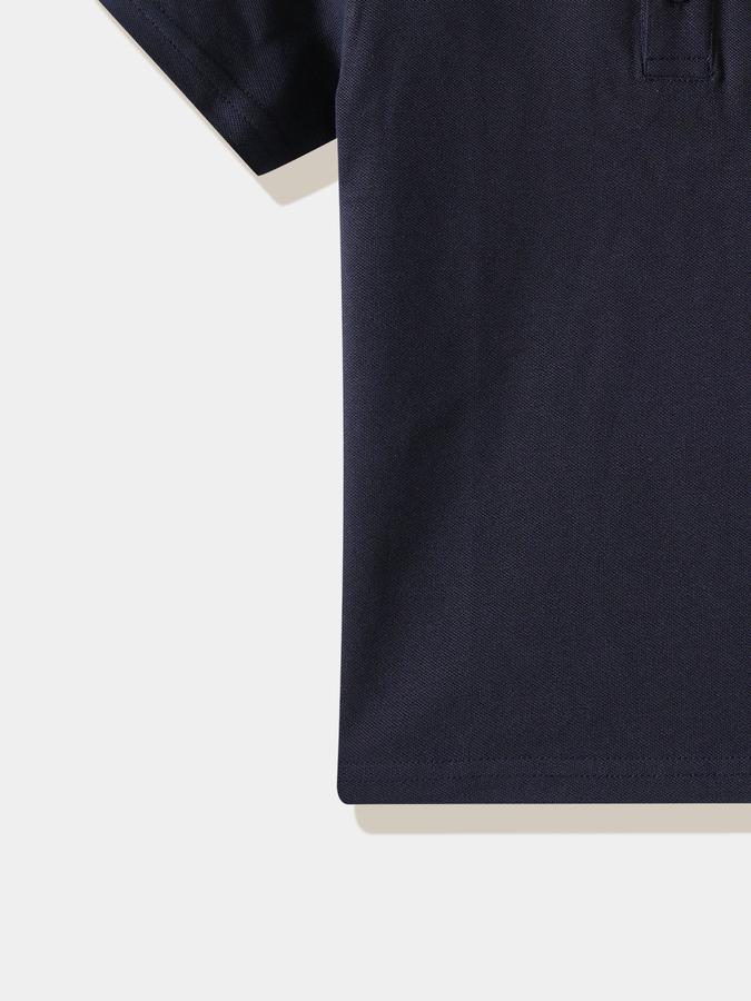 Boys Cotton Regular Fit Mandarin Collar Solid T-shirt