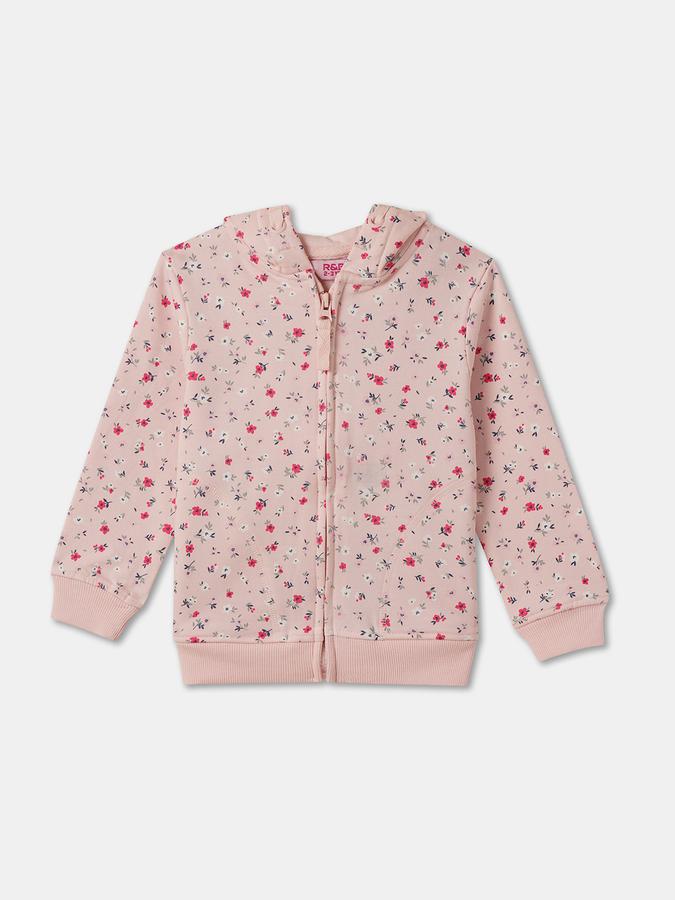 Girls Floral Print Full Sleeve Hoodie with Trousers Set