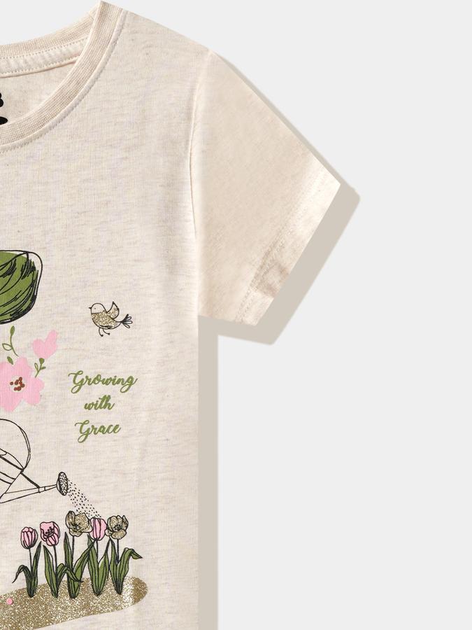 Girls Cotton Regular Fit Crew Neck Graphic T-shirt