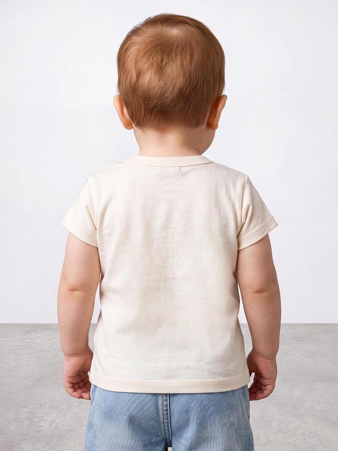 R&B Boys Light Beige Short Sleeve Round Neck Excavator Graphic Print T-Shirt