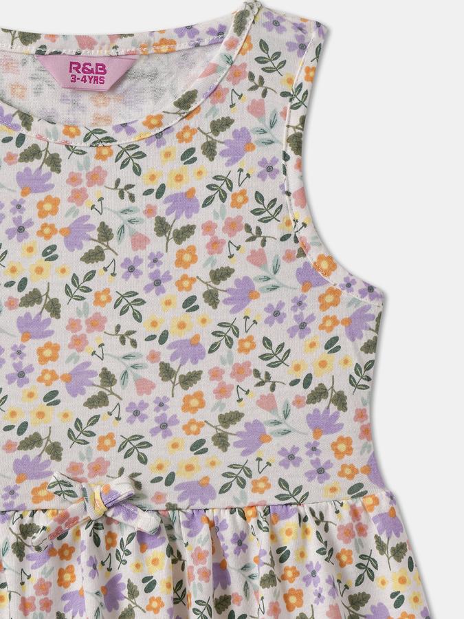 Girls Floral Print A-Line Dress image number 2