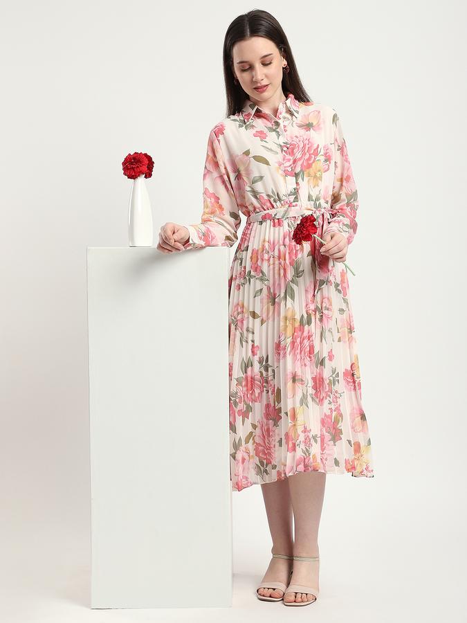 Women Polyester Fit And Flare Midi Floral Dress