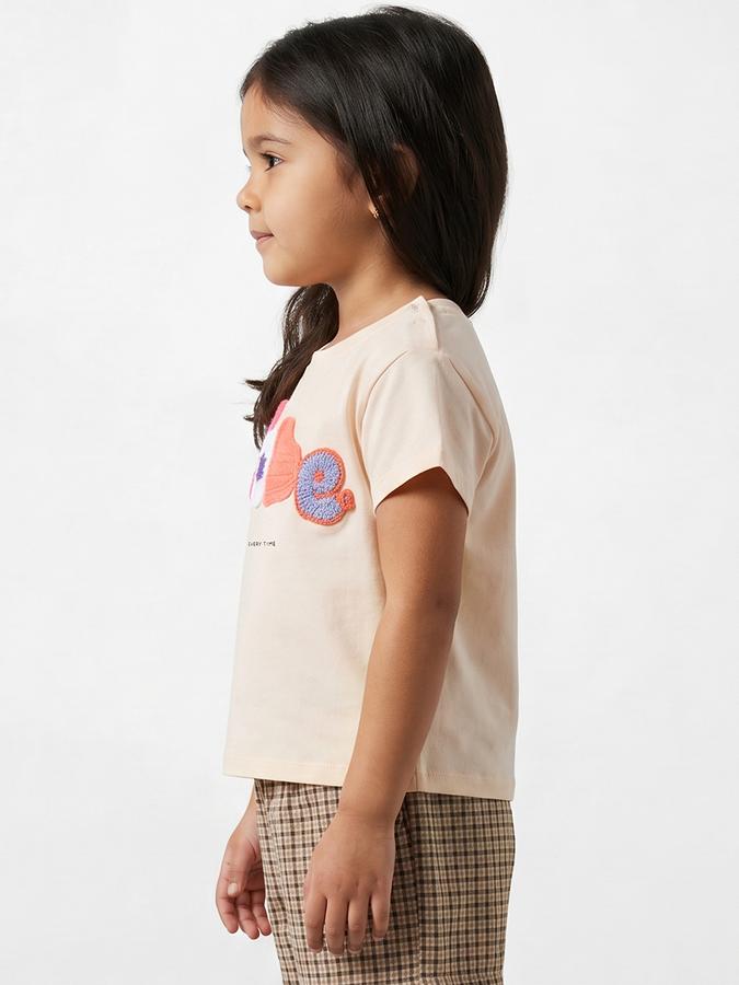 R&B Girls Yellow Regular Fit Love Embroidered Short Sleeve T-shirt