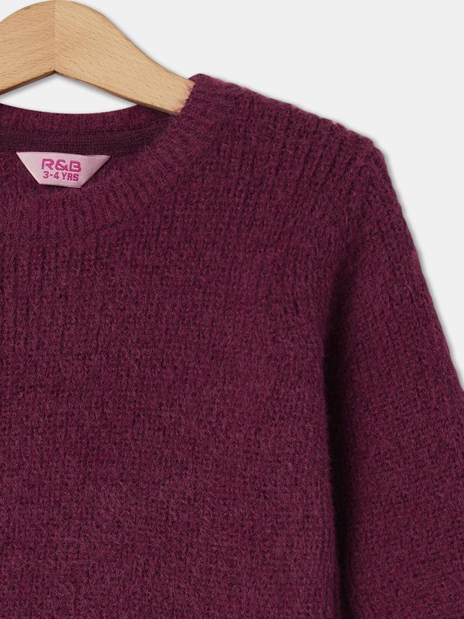 Girls Acrylic Regular Fit Crew Neck Solid Sweater