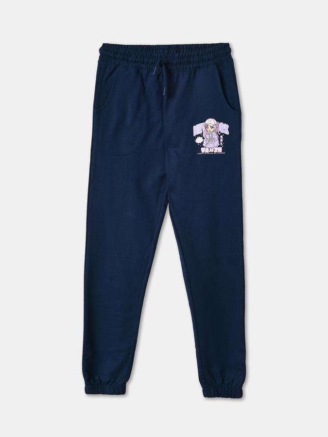 Girls Cotton Tapered Fit Drawstring Waist Printed Pants