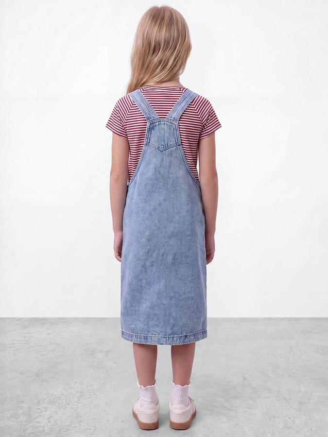 R&B Girls Blue Lilo & Stitch Graphic Print Three-Fourth Dungarees