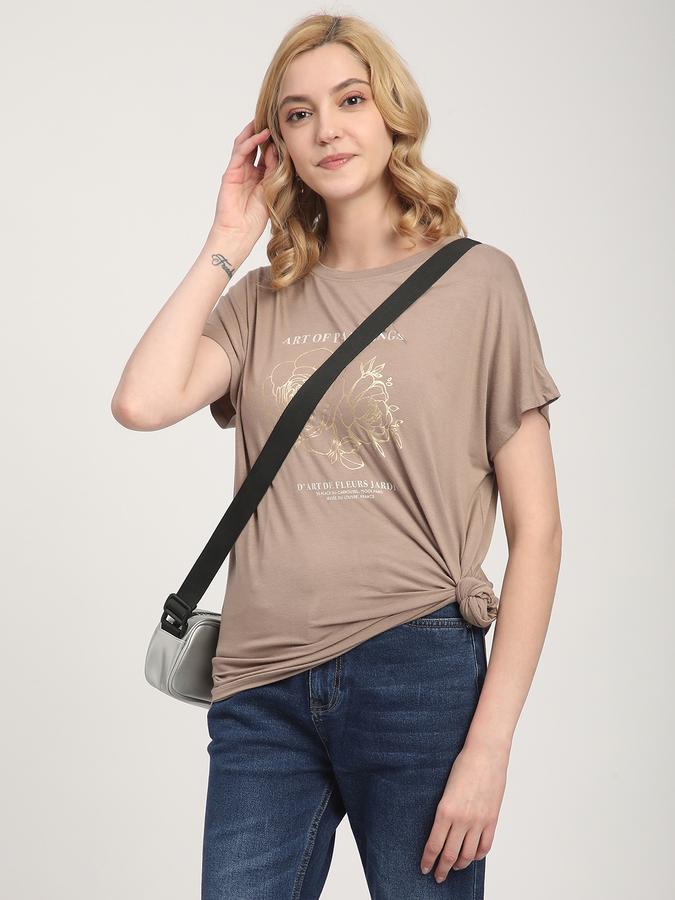 Women Viscose Relaxed Fit Round Neck Graphic T-shirt